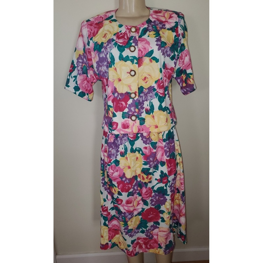 Vintage Matti of Lynne By Pina LoVoi Floral Two Piece Outfit Size 10